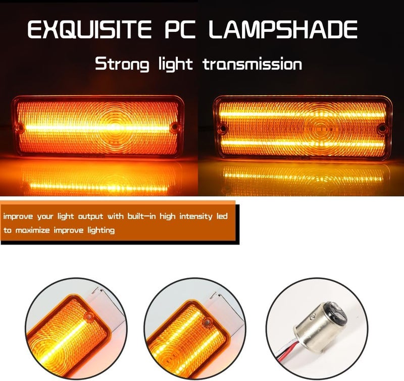 Tonsya For 1974 1975 1976 1977 Ford F-100 F100 Front Bumper Turn Signal Side Marker lights Amber Lens Amber LED D5TZ13200A 906-55-22-04 - Image 2